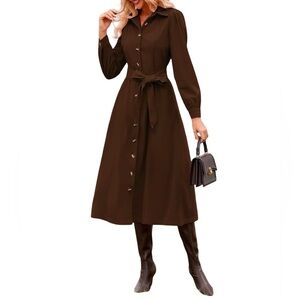 NWT Women's Corduroy Maxi Dress Long Sleeve Cord Button Down Fall size M